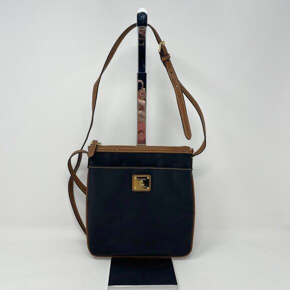 Lauren Ralph Lauren Nylon Crossbody Black w/Brown Trim Gold Hardware - Picture 1 of 10